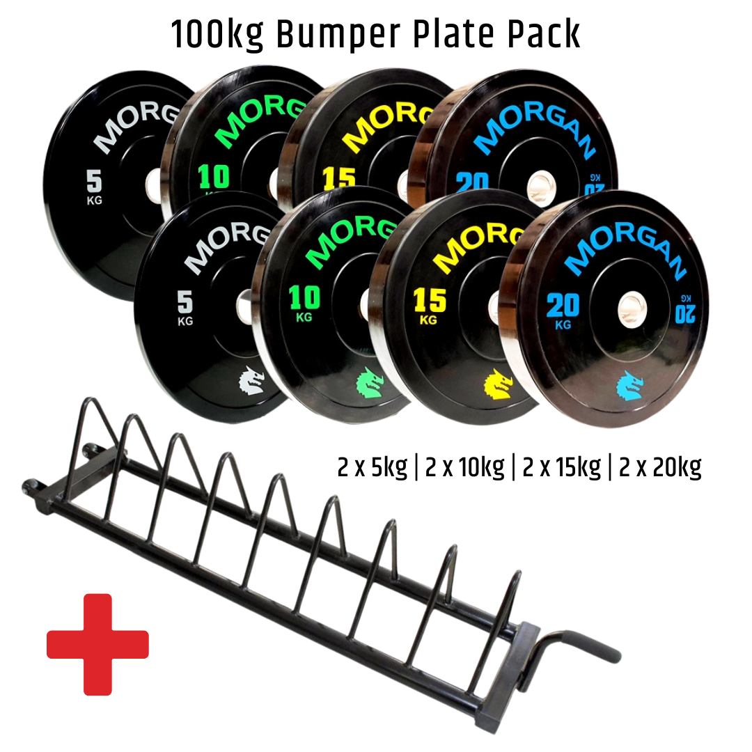 MORGAN 100KG BUMPER PLATE PACK + TROLLEY