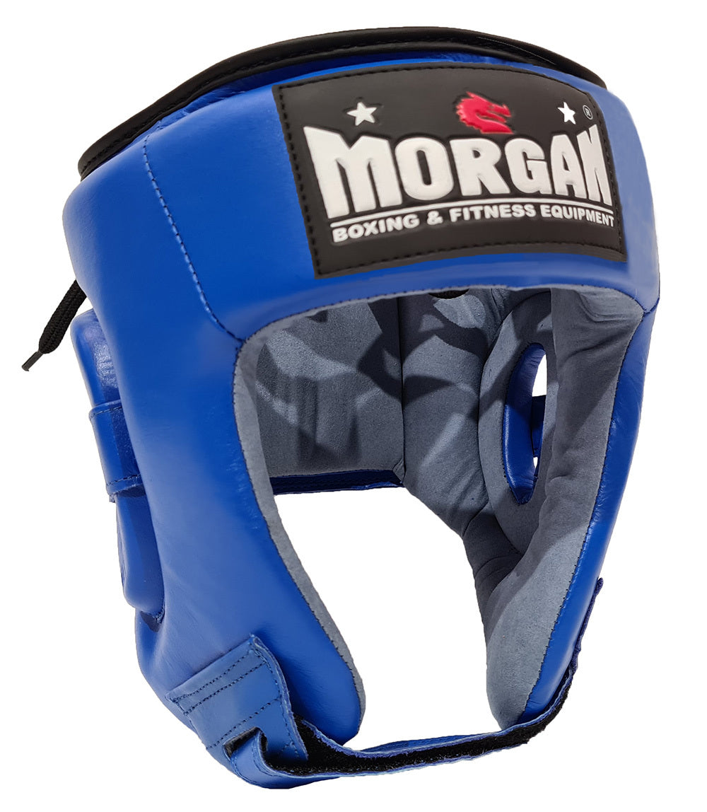Morgan Platinum Open Face Leather Head Guard Small - Blue