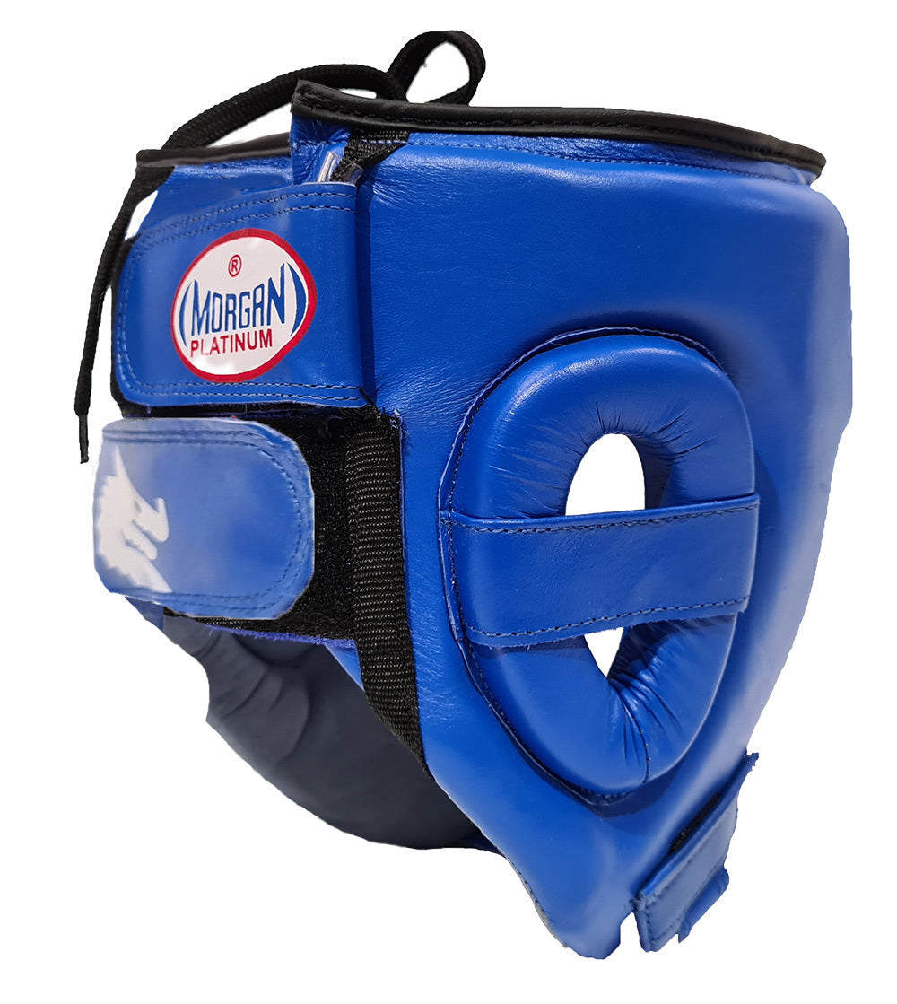 Morgan Platinum Open Face Leather Head Guard Small - Blue