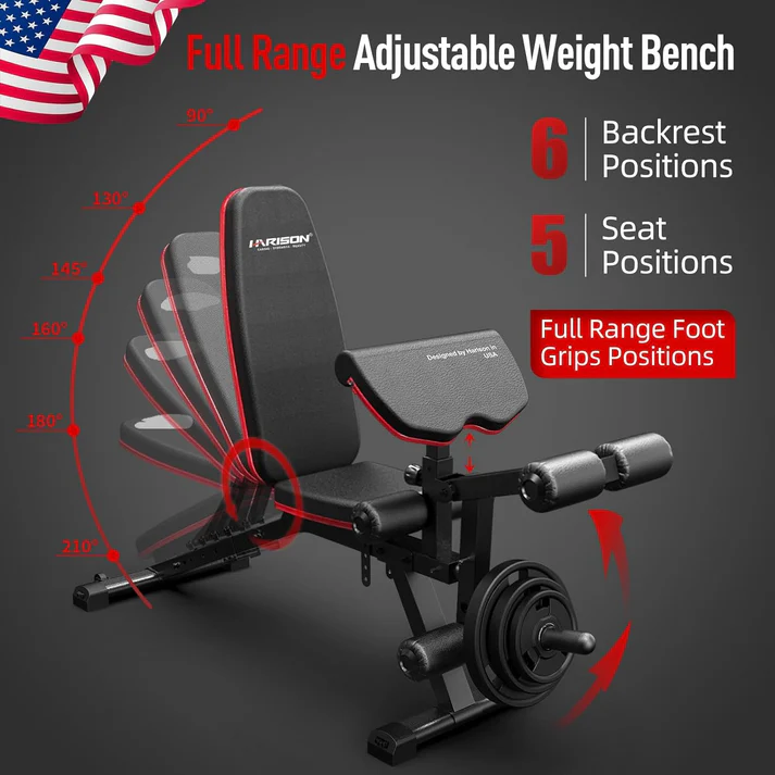HARISON HR-609 Adjustable Bench with Leg and Arm Curl Attachments