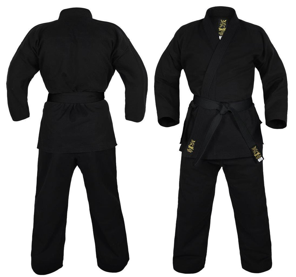 YAMASAKI 14oz GOLD BRUSHED BLACK CANVAS KARATE UNIFORM