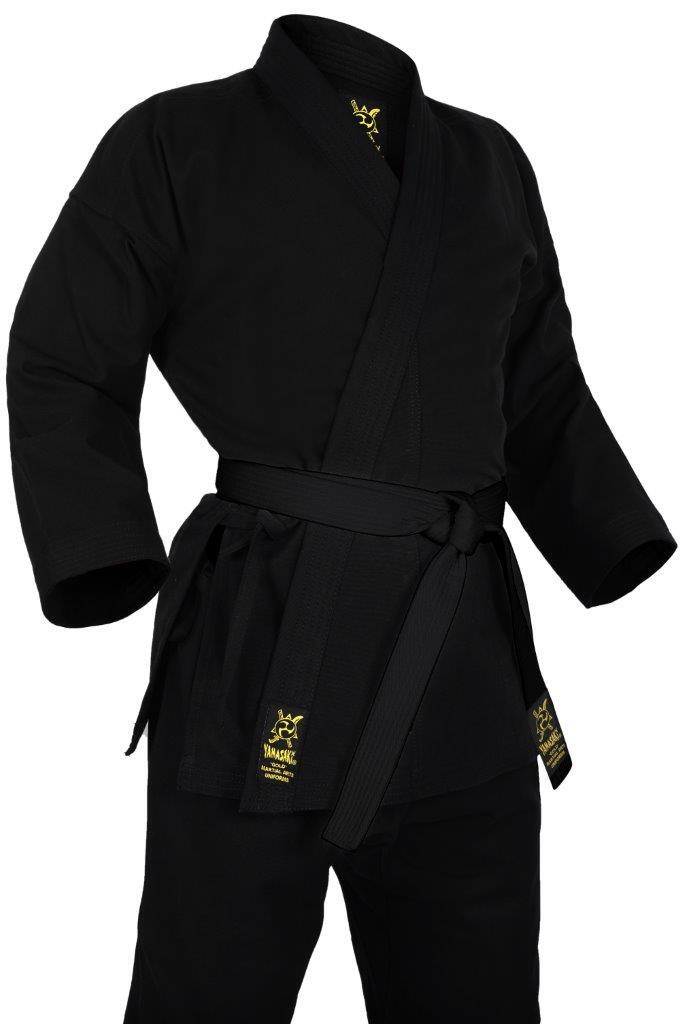 YAMASAKI 14oz GOLD BRUSHED BLACK CANVAS KARATE UNIFORM