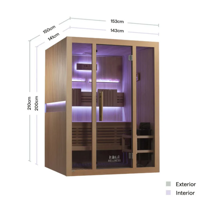 Kiva Reset 3 Person Traditional Double Tier Finnish Sauna - 4.5kw Heater