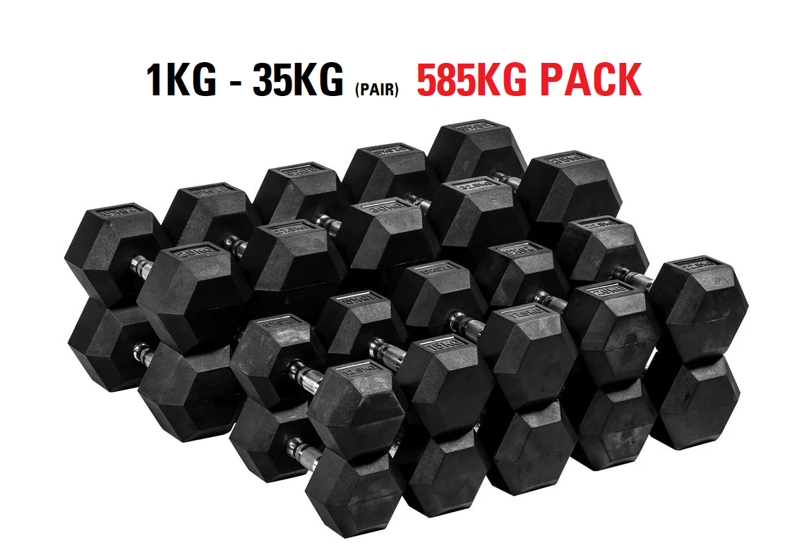 Morgan 585kg Rubber Hex Dumbbell Pack | 1kg–35kg Pairs