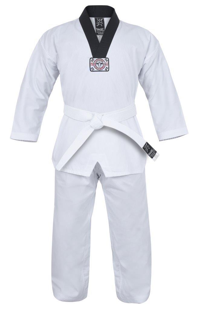 YAMASAKI V2 RIBBED TAEKWONDO UNIFORM - BLACK V NECK 8oz [1]