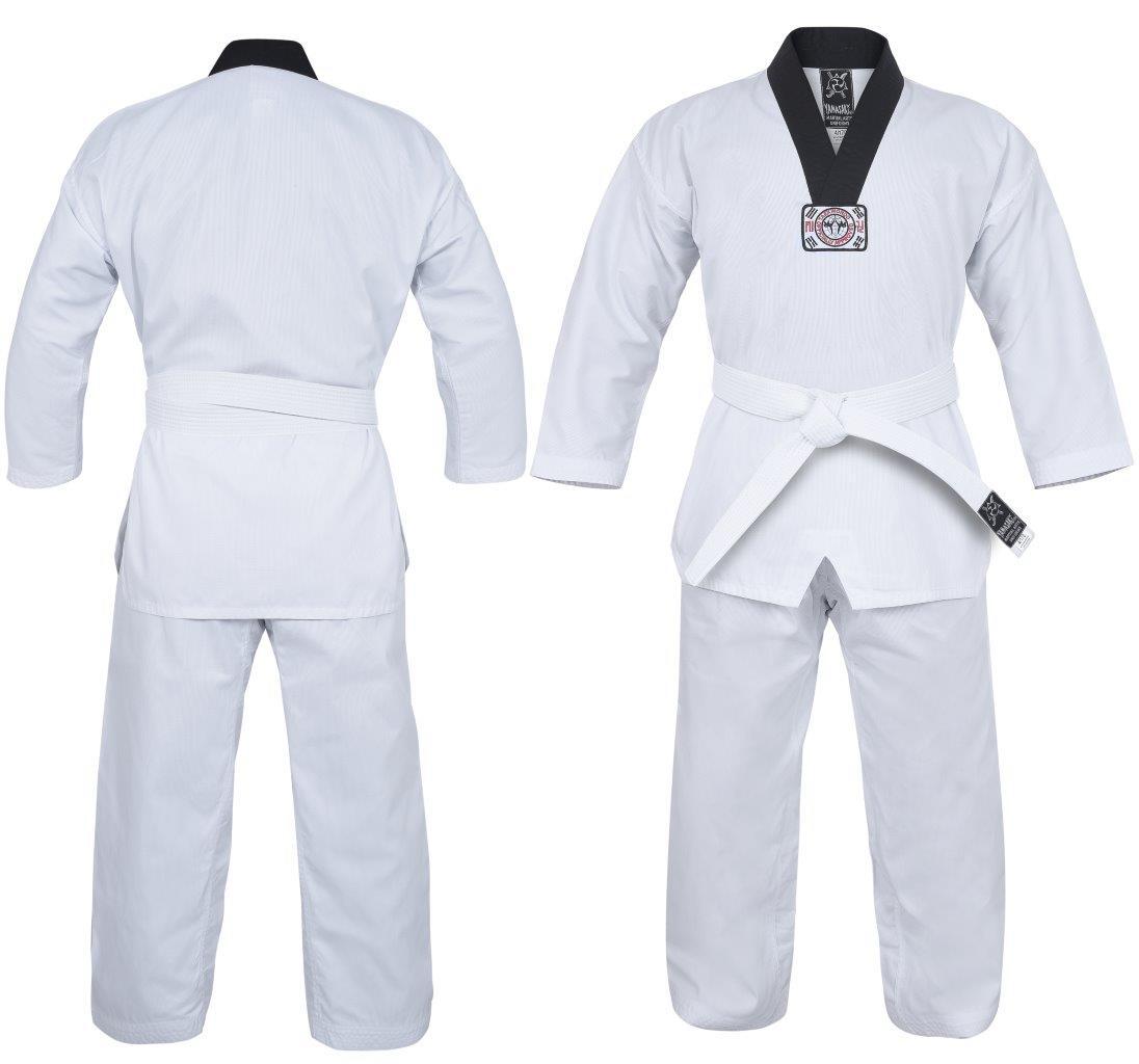 YAMASAKI V2 RIBBED TAEKWONDO UNIFORM - BLACK V NECK 8oz [1]