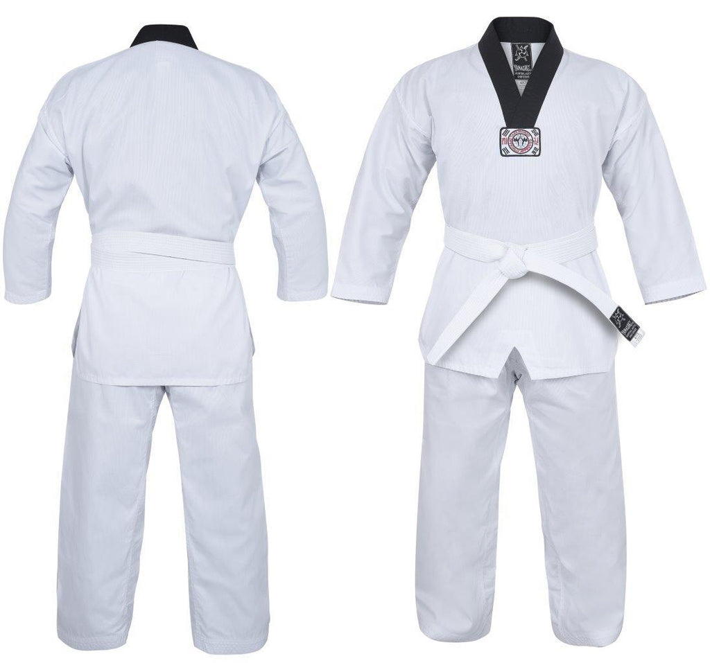 YAMASAKI V2 RIBBED TAEKWONDO UNIFORM - BLACK V NECK 8oz [00000]